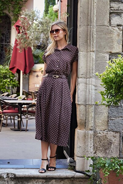 Jument Women's Patterned Voile Lined High Waist Leather Belted Side Pocket Pl...