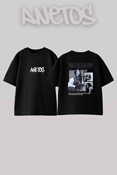 Anetos Billie Eilish_156 Dizajnirana široka crna majica sa printom