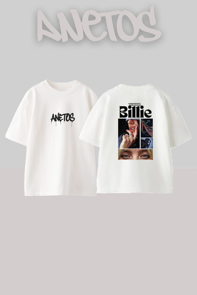 Anetos Μπλουζάκι Billie Eilish_153 με στάμπα σχεδίου, υπερμεγέθες λευκό