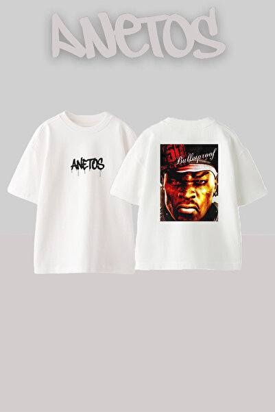 Anetos 50 Cent_71 Dizajn Tiskana Oversize Bela Majica