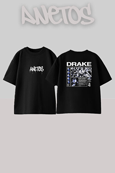 Anetos Tricou negru supradimensionat cu imprimeu Drake Praying Hands_1