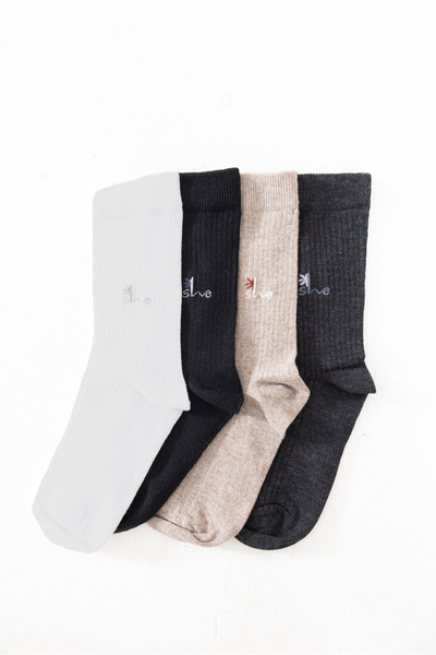 burçak çorap Pack of 12 Women's Cotton Socks Ribbed Daily Basic Socks