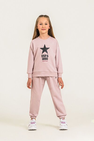 U.S. Polo Assn. Girl's Printed Pink Long Sleeve Tracksuit Set Us2719-C-V2