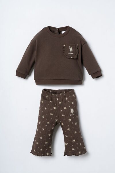 U.S. Polo Assn. Embroidered Baby Girl Brown Long Sleeve Pajama Set Usb3251-C-V2