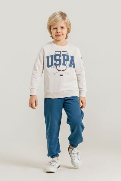 U.S. Polo Assn. Boy's Printed White Long Sleeve Tracksuit Set Us2618-C-V3