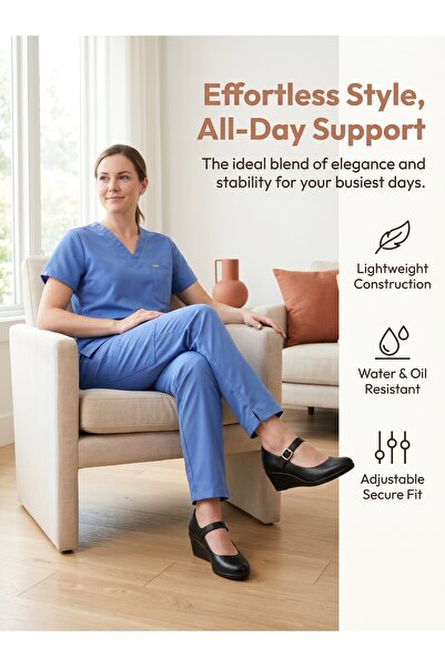 SAUDI STEPS Women Comfort Mary Jane Work Shoes Ultra Light Soft Wedge Sole Er...