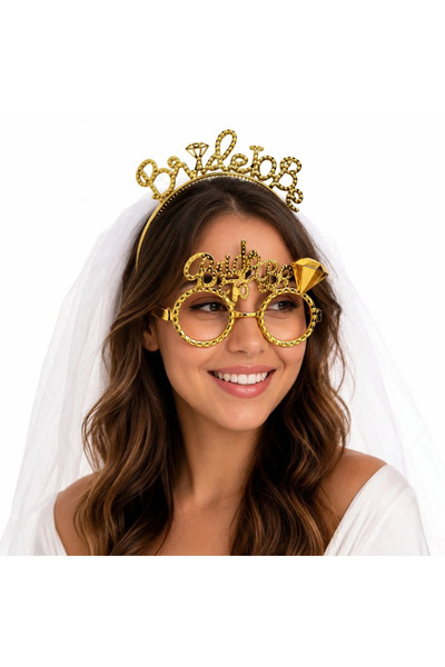 ArkhenX Bride to be gold crown and party glasses set