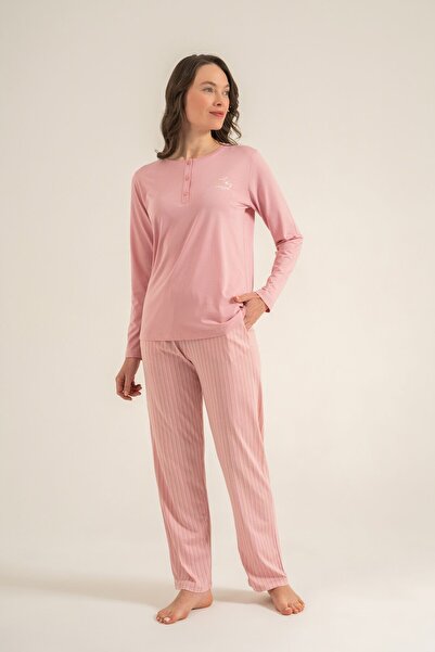 Pierre Cardin Women's Sweet Sunday Pink Long Sleeve Pajama Set Pc9295-S-V1