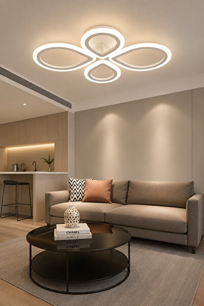Modavize MS54005-4 Modern 3 Renk Plafonyer Beyaz Lüks 4'LÜ Ledli Avize