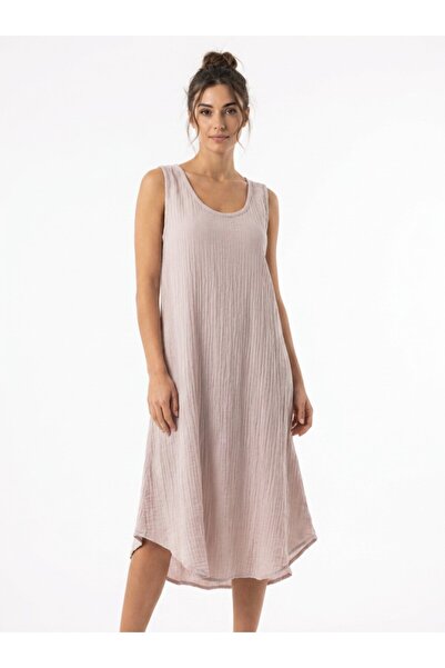 Mulberry Thick Straps Women's Muslin Loose Cut Sleeveless Midi Dress Comforta...