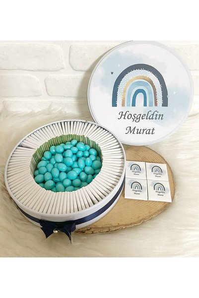 Sweet Story 150 Adet+200 Gr Drajeli Mavi Gökkuşağı Temalı İsme Özel Hoşgeldin...
