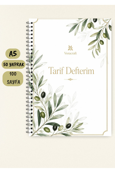 VORACRAFT Yemek Tarif Defteri, 50 Yaprak /100 Sayfa, A5 / Tel Spiral TRF0040