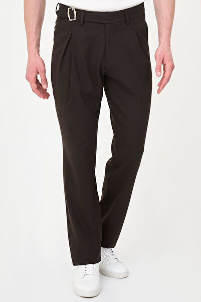 Mcr Straight Slim Fit Pleated Belt Buckle Men's Trousers Brown - 38369.26Y