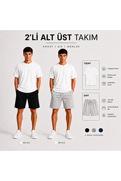 JULİA MODA طقم شورت وتي شيرت رجالي مكون من قطعتين، قماش خفيف الوزن يسمح بالته...
