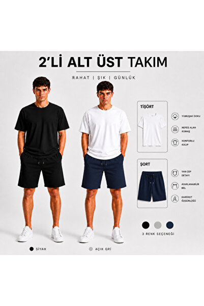 JULİA MODA طقم شورت وتي شيرت رجالي مكون من قطعتين، قماش خفيف الوزن يسمح بالته...