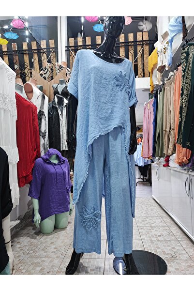 Sosyete Kaplumbağa Italian Linen Asymmetrical Tunic with Three-Quarter Sleeve...