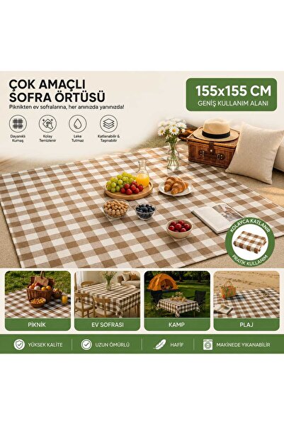 Ecoflex Kare Desen kareli desen Masa Örtüsü, Sofra Bezi, Piknik Örtüsü beyaz-...