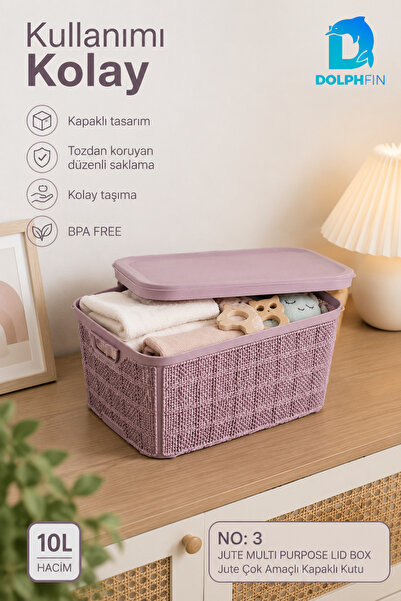 DolphFin Jute Lid Storage Box 18 L Plastic Kitchen Pantry Cabinet Organizer 3...