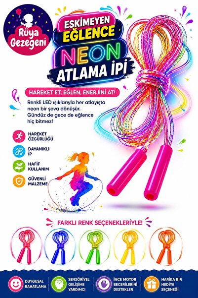 Rüya Gezegeni Neon Atlama İpi Karışık Renk 1 Adet Çocuk Oyun ve Spor İpi Daya...