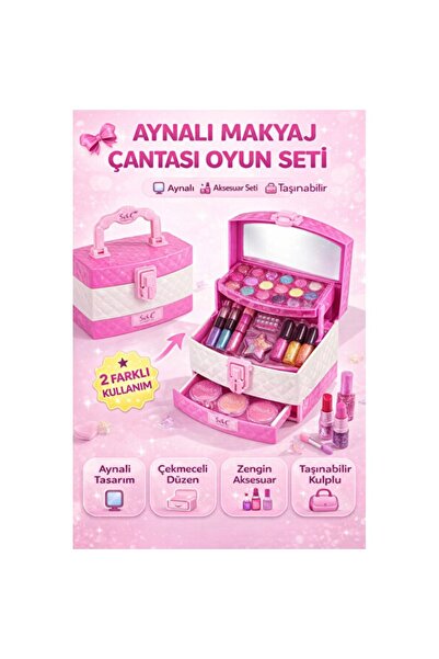 Empressco Ayna ve makyaj seti çocuk oyuncak çanta, eğlenceli ve şık tasarım