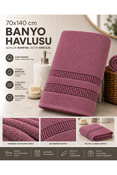 nnevora Gül Kurusu 70x140 cm Banyo Havlusu %100 Pamuk Yumuşak Dokulu Yüksek E...