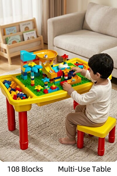 Generic 108 Pcs Plastic Building Blocks Activity Table Chair Set Storage Reve...