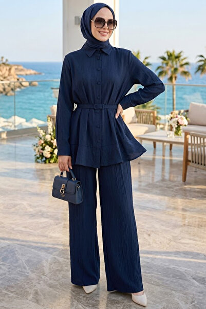 Neva Style Set dublu Hijab bleumarin cu nasturi 20374L