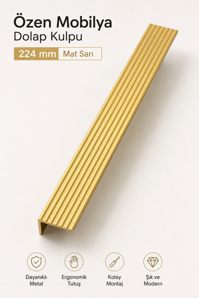 Badem10 Özen Çizgili Mat Sarı Metal (224 mm - 22.4 cm) Çekmece Kulbu Mobilya ...