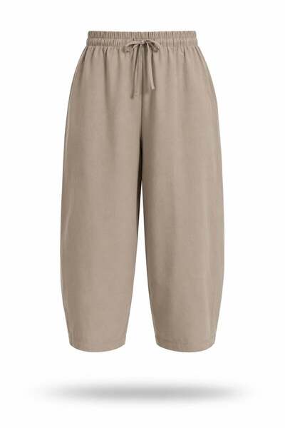 5in1Canpolat Pantaloni din nurcă cu talie elastică și croială tip butoiaș 0200