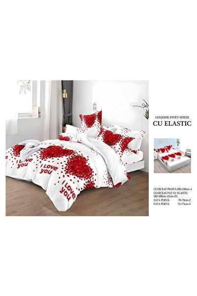 naniland.ro Lenjerie de Pat Bumbac Satinat 2 Persoane 6 Piese cu Elastic 180x...