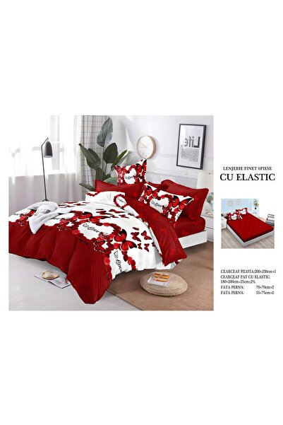 naniland.ro Lenjerie de Pat Bumbac Satinat 2 Persoane 6 Piese cu Elastic 180x...