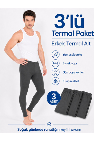 Isıl Termal |   Super 3-Pack Men's Thermal Tights Anthracite (3 Pieces)
