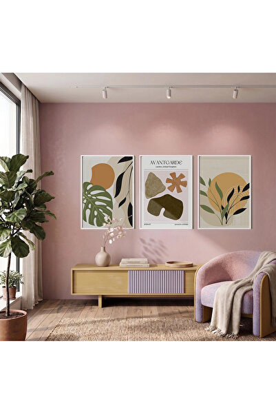 KOLAJTASARIM Set de 3 tablouri cu rame albe Avantgarde Organic Forms, tablour...