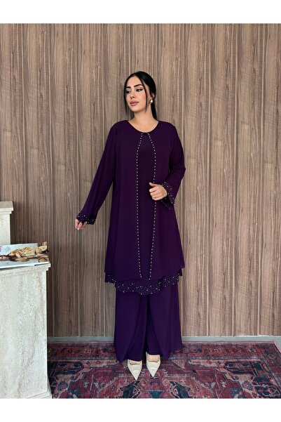 Missrosemoon Yeni Sezon Tesettür 3’lü Takım –Taş ve inci detaylı, Tunik ve Pa...