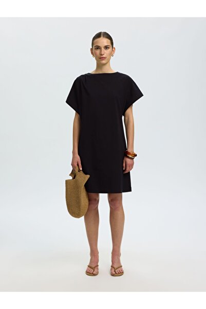 SELECTED Midikleid Kurzarm Baumwoll