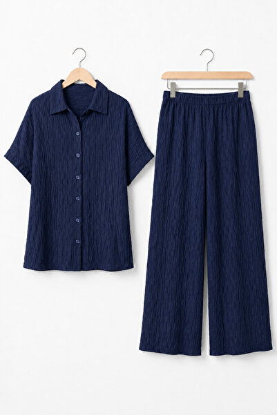Mivoon Muslin Fabric Textured Women's Top and Bottom Shirt Pants Set