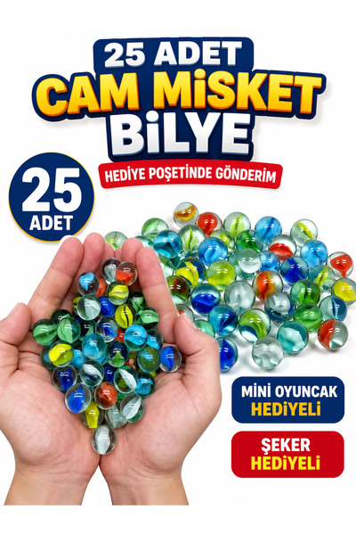 Emrah Gültekin 25 Adet Cam Misket Bilye Renkli Koleksiyon ve Oyun Bilyesi Hed...