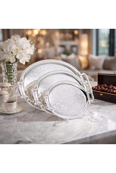 laverahome Steel Oval Silver Serving Tray Set of 3 – Elegant and Luxurious De...