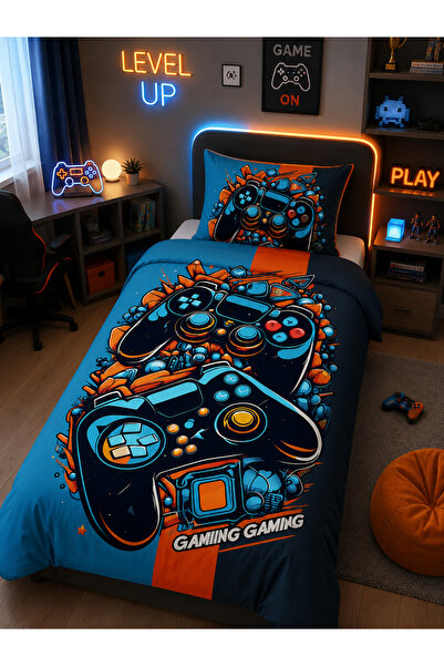 Bebaks Gamer oyuncu tek kişilik yatak için nevresim ve yastık