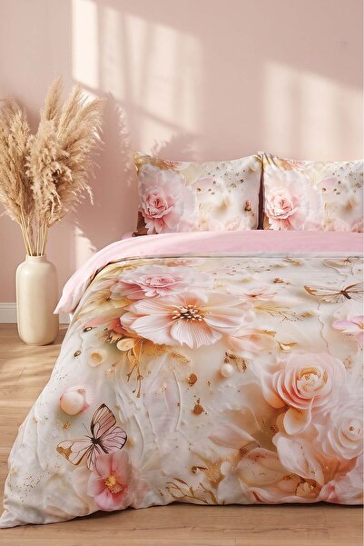 Rivaİstanbul Pink Elara 3D Flower Double Duvet Cover Set – 4 Pieces