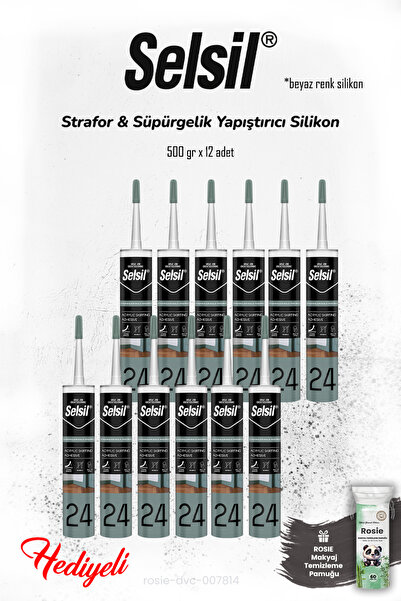 Selsil Beyaz Renk Strafor & Süpürgelik Yapıştırıcı Silikon 12'li, 300 ml ve R...