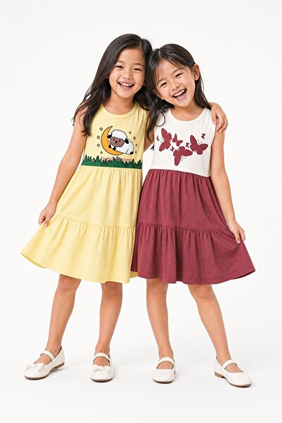 Perendi Girl's 2-Piece Printed Summer Dress (Ages 4-8)