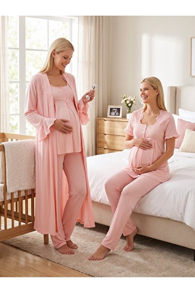 Lohusa Homewear New Season Powder Buttoned Breastfeeding Feature Scallop Line...