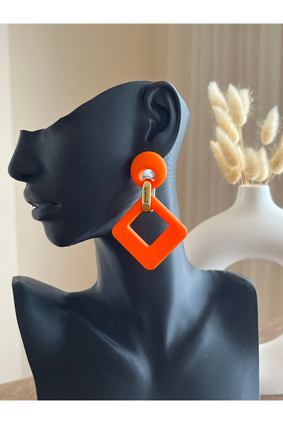 Büyük Hanım Orange Geometric Style Acrylic Earrings