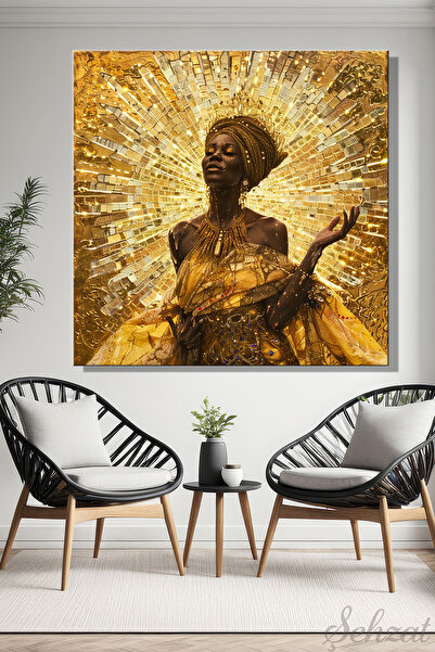Şehzat KareTekli Kanvas Duvar Tablosu Modern Salon Ofis Afrikalı Kadın Soyut ...