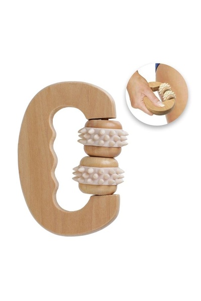 Jumbo Roller manual pentru masaj corporal – Roller cu Maner din Lemn pentru M...