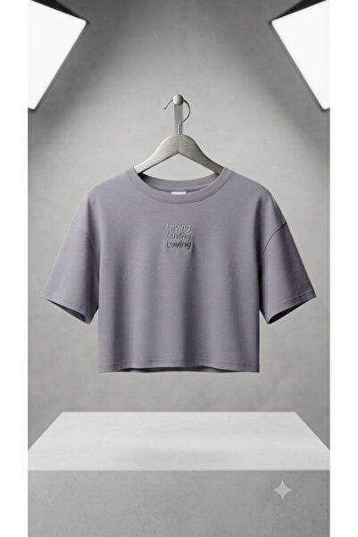 Sublime Butik Loving Embroidered Crew Neck Loose Fit Crop T-Shirt
