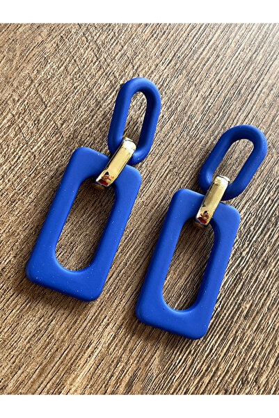 Büyük Hanım Acrylic Rectangular Blue Elegant Earrings