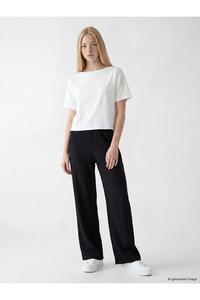 LC Waikiki XSIDE Black Women's Textured Pants with Elasticized Waist