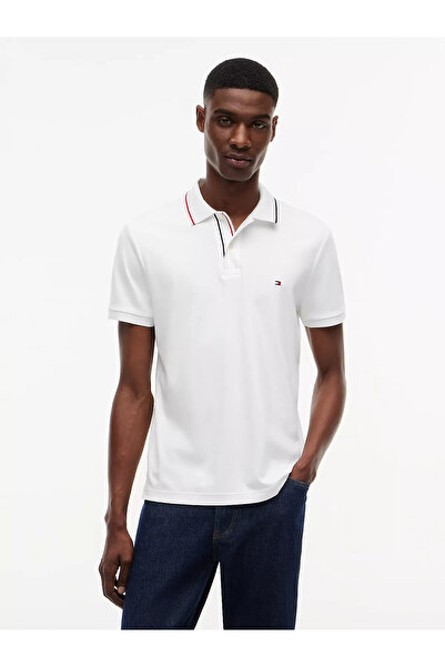 Tommy Hilfiger Erkek Normal Kalıp Logo Bayrak İşlemeli Kısa Kollu Beyaz Polo ...